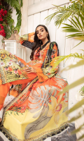1.25meter front printed with embroidery 1.25 meter back printed 0.5 meter sleeves printed 2.5 meter chiffon dupatta printed 2.5 meter cotton trousers 