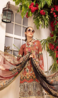 1.25meter front printed with embroidery 1.25 meter back printed 0.5 meter sleeves printed 2.5 meter chiffon dupatta printed 2.5 meter cotton trousers 
