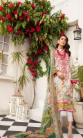 1.25meter front printed with embroidery 1.25 meter back printed 0.5 meter sleeves printed 2.5 meter chiffon dupatta printed 2.5 meter cotton trousers 