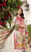 1.25meter front printed with embroidery 1.25 meter back printed 0.5 meter sleeves printed 2.5 meter chiffon dupatta printed 2.5 meter cotton trousers 