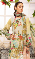 1.25meter front printed with embroidery 1.25 meter back printed 0.5 meter sleeves printed 2.5 meter chiffon dupatta printed 2.5 meter cotton trousers 