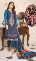 1.25-Meter Front Printed and Embroidered 1.25-Meter Printed Back 0.5-Meter Printed Sleeves 2.5-Meter Lawn Printed Dupatta 2.5-Meter Cotton Trousers