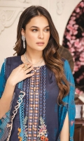 1.25-Meter Front Printed and Embroidered 1.25-Meter Printed Back 0.5-Meter Printed Sleeves 2.5-Meter Lawn Printed Dupatta 2.5-Meter Cotton Trousers
