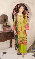 1.25-Meter Front Printed and Embroidered 1.25-Meter Printed Back 0.5-Meter Printed Sleeves 2.5-Meter Lawn Printed Dupatta 2.5-Meter Cotton Trousers