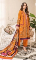 1.25-Meter Front Printed and Embroidered 1.25-Meter Printed Back 0.5-Meter Printed Sleeves 2.5-Meter Lawn Printed Dupatta 2.5-Meter Cotton Trousers