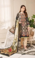 1.25-Meter Front Printed and Embroidered 1.25-Meter Printed Back 0.5-Meter Printed Sleeves 2.5-Meter Lawn Printed Dupatta 2.5-Meter Cotton Trousers