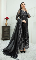4 Piece Ready-To-Wear Fully Embroidered Chiffon Frock With Organza Dupatta Decorated With Embellished Details & Paired With Rawsilk Cigarette Pants