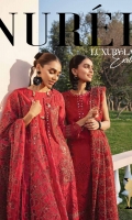 Embroidered Schiffli Lawn Front Embroidered Front Left & Right Motif Embroidered Border Patch & Embroidered Sleeves Patch Embroidered Lawn Sleeves Border Schiffli Lace Embroidered Laser Chiffon Dupatta Dyed Cotton Trouser Embroidered Trouser Patch