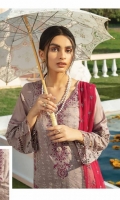 Embroidered Schiffli Lawn Front Embroidered Schiffli Sleeves Embroidered Neckline Motif Embroidered Front Patch Back & Sleeves Plain Lawn Embroidered Chiffon Dupatta Embroidered Organza Dupatta Border 1 Embroidered Organza Dupatta Border 2 Embroidered Organza Dupatta Border 3 Dyed Cotton Trouser