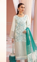 Embroidered Lawn Front Embroidered Lawn Sleeves Back Plain Lawn Embroidered Front Border Embroidered Sleeves Patti Front & Back Schiffli Lace Embroidered Chiffon Dupatta Embroidered Organza Dupatta L + R Panel Embroidered Organza Dupatta Large Patti Embroidered Organza Dupatta Small Patti Dyed Cotton Trouser