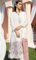 Embroidered Schiffli Lawn Front Embroidered Front Border Back & Sleeves Plain Lawn Embroidered Lawn Border Front & Back Organza Dupatta Embroidered Organza Border Dyed Cotton Trouser 3D Flowers