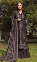 Embroidered Jacquard Lawn Shirt With Mirror Work Neckline Embroidered Sequined With Panni Work Chiffon Dupatta Plain Dyed Cotton Trouser