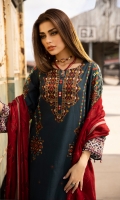 Embroidered slub khaddar shirt Embroidered woolen shawl Khaddar dyed trouser