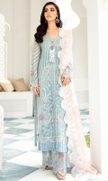 Embroidered Chiffon Front With Hand-Embellishment Embroidered Chiffon Front Neckline With Hand-Embellishment Embroidered Chiffon Front Patti With Hand-Embellishment Embroidered  Chiffon Front Border Patti With Hand-Embellishment Embroidered Chiffon Sleeves Embroidered Chiffon Sleeve Patti With Hand-Embellishment Embroidered Chiffon Sleeve Motifs With Hand-Embellishment Organza Jacquard Dupatta With Hand-Embellishment Embroidered Chiffon Back Organza Border Dyed Inner Shirt Lining Trouser Raw Silk Embroidered Motif For Trouser 4 Piece Suit
