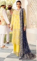Embroidered Organza Front With Hand-Embellishment Embroidered Organza Front Patti With Hand-Embellishment Embroidered Organza Back Embroidered Organza Back Patti Embroidered  Organza Sleeves With Hand-Embellishment Embroidered Chiffon Dupatta Embroidered Organza Dupatta Pallu Border Dyed Inner Shirt Lining Trouser Raw Silk Embroidered Trouser Motif 4 Piece Suit