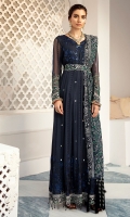 Embroidered Hand-Embellished Chiffon Frock Front & Back Embroidered Chiffon Neckline Embroidered Chiffon Sleeves Embroidered Chiffon Dupatta Dyed Inner Shirt Lining Trouser Raw Silk 4 Piece Suit