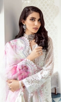 Embroidered Chiffon Front With Hand-Embellishment Embroidered Chiffon Back With Hand-Embellishment Embroidered Chiffon Sleeves Embroidered Chiffon Sleeves Motif With Hand-Embellishment Printed Organza Dupatta With Embroidery Dyed Inner Shirt Lining Trouser Raw Silk 4 Piece Suit