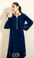 1 piece Ready-To-Wear laser cut border velvet shirt with embroidered neckline