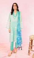 3 piece Ready-To-Wear embroidered & embellished schiffli cotton shirt with cotton trouser & jacquard organza dupatta