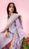 3 piece Ready-To-Wear embroidered schiffli cotton shirt with beaded neckline, cotton trouser and jacquard organza dupatta