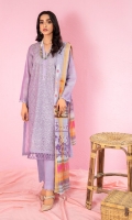 3 piece Ready-To-Wear embroidered schiffli cotton shirt with beaded neckline, cotton trouser and jacquard organza dupatta