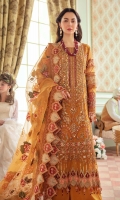 SHIRT  Embroidered & Hand-Work Embellished Chiffon Front Embroidered Front Kali Hand-Work Embellished Neck Patti Embroidered Front Patches Embroidered Panel Patti Embroidered Chiffon Back Embroidered Front & Back Borders Embroidered Sleeves Embroidered Sleeve Patches Embroidered Sleeves Patti Hand-Work Embellished & Embroidered Sleeves Patch Raw Silk Dyed Inner  DUPATTA  Embroidered Lazer Organza Dupatta Embroidered 4 Side Border Embroidered Pallu Patch  TROUSER  Plain Dyed Raw Silk Trouser