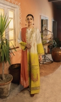 Embroidered tonal dyed wide width premium lawn shirt front 0.75meter Screen Printed Tonally dyed premium lawn back 1meter Schiffli tonally dyed sleeves 0.6 meter Embroidered organza border for shirt Schiffli fabric border for shirt Block printed Chiffon contrast dupatta : 2.5meter Cambric lawn trouser: 2.5meter