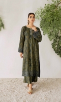 Two piece slub khaddar tie & dye outfit with embroidered neckline and border