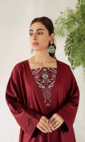One piece slub khaddar kaftaan shirt with full embroidered neckline and side panels