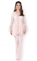 Lace peplum cut shirt with organza pleats in front Net peplum sleeves embellished with pearls