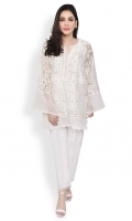 Boxy cut kurta with round v band neckline embellished with pearls Straight full sleeves with cotton net finishings
