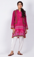 Ready to wear digital printed shirt.Band Collar neckline with lace trimmings on full sleeve.Straight cut shirt..