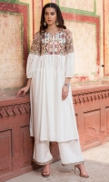 2 Pc Stitched Cambric Dress Boat Neck With Slit Embroidered Front With Pleats ,Embroidered Sleeves Plazo Trouser With Embroidered Borders