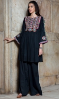2 Pc Stitched Cambric Dress Round Neck Embroidered Front Embroidered Sleeves Plazo Trouser With Croatia Lace