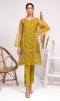 Stitched Organza Shirt Boat Neck With Slit Embroidered Front Stitched Inner Sleeves Beautified With Gold Lace Plain Back