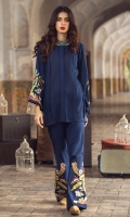 2 Pc Stitched Dress. Front With Pleats & Stitchng Art.Embroidered Bell Shaped Sleeves.Embroidered Bell Shaped Trouser