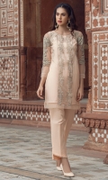2 Pc Stitched Dress. Poly Net Shirt.Embroidered Front. Embroidered Sleeves. Inner Also Attached .Cambric Trouser
