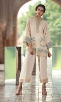 2Pc Stitched Dress. Jacquard Shirt With V Neck.Embroidered Front With Organza Border. Cambric Trouser With Organza Border