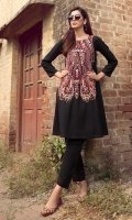 2 Pc Stitched Dress, Fully Embroidered Front With Flared Daaman.Black Linen Trouser With Pleats & Anchor Details