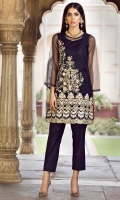 2PC STITCHED DRESS  POLY NET SHIRT  TILLA AND THREAD EMBROIDERED FRONT  STITCHED INNER.NET SLEEVES  PLAIN BACK  CAMBRIC TROUSER