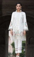 2 PC STITCHED DRESS.  TILLA & THREAD EMBROIDERED LAWN SHIRT WITH EMBROIDERED ORGANZA BORDER and PEARLS DETAILS.  EMBROIDERED SLEEVES.  PLAIN BACK.CAMBRIC LAWN TROUSER