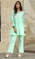 2 PC STITCHED DRESS EMBROIDERED FRONT WITH PEARLS DETAILS AT NECK LINE EMBROIDERED SLEEVES PLAIN CAMBRIC TROUSER