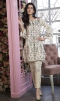 Stitched Lawn Shirt Round Neck With Slit Fully Embroidered Front Embroidered Sleeves With Frills Plain Back