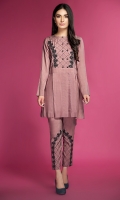 2 PC STITCHED DRESS  BOAT NECK EMBROIDERED FRONT YOKE METAL BUTTONS AT FRONT AND SLEEVES EMBROIDERED TROUSER