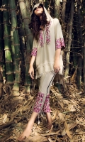 2 PC STITCHED DRESS EMBROIDERED TOP WITH HOOD & FRONT ZIP LINEN TROUSER WITH EMBROIDERY