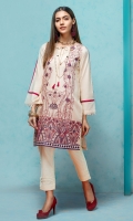 Stitched Lawn Shirt Round Neck With Slit ,Fabric Neck Dori Fully Embroidered Front Sleeves With Maroon Lining & Frills Plain Back