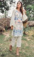 Stitched Lawn Shirt Boat Neck With Slit Embroidered Front Bell Shaped Sleeves With Pleats Plain Back