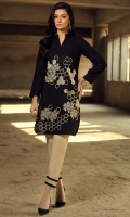 2 Pc Stitched Dress Ban Collar Fully Embroidered Front Plain Sleeves,Skin Trouser With Black Facing & Anchor Work
