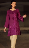 Stitched Inen Shirt Round Neckembroidered Front Resham Neck Dori Sleeves With Pleats & Pearl Details Plain Back
