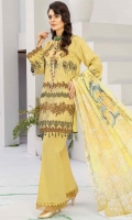 2.5 meters Embroidered Jacquard lawn shirt 0.5 meter Jacquard lawn embroidered sleeves 2.5 meters plain trouser 2.5 meters chiffon Dupatta